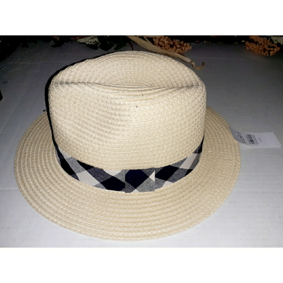 Loft Tan Packable Straw Fedora Hat - Plaid Bandage - Picture 5 of 15